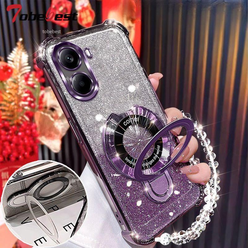 For Xiaomi POCO X7 Pro Redmi Turbo 4 3 Case Glitter Plating Magnetic Holder Bracelet Cover