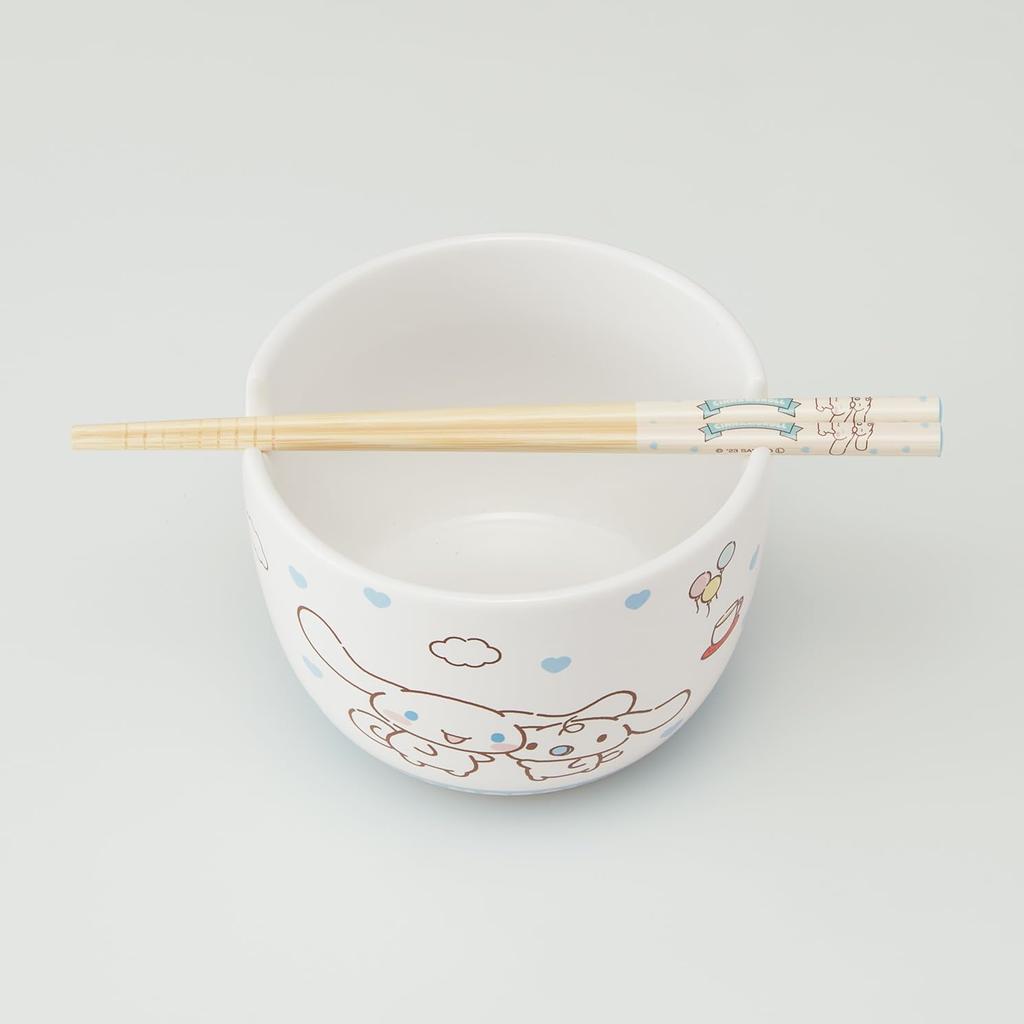 Skater Ceramic Bamboo Chopsticks Bowl, Set, 600ml, 21cm, Sanrio, Cinnamoroll, Friends, Girls, CHBWH1-A