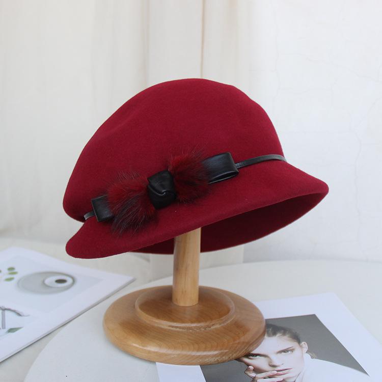2024 Autumn And Winter New Woolen Basin Hat Versatile Dome Top Hat Women British Belt Felt Hat Bucket Hat