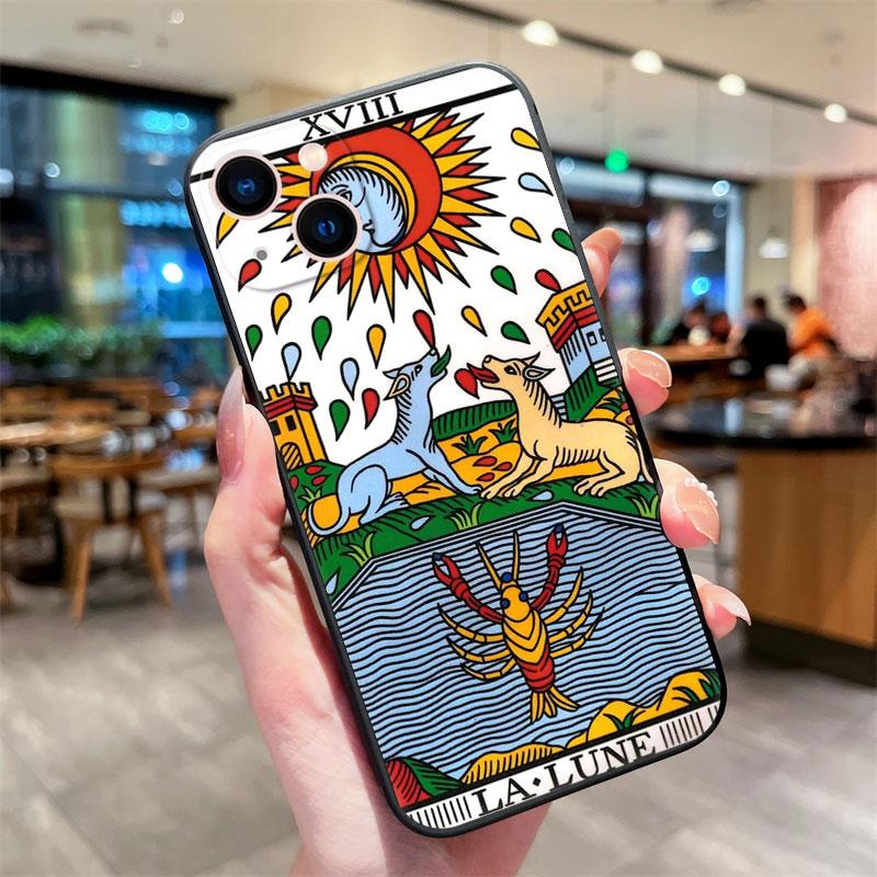 Moon Star Sun Tarot Phone Case for IPhone 13 12 11 14 15 Pro Max XR X XS 7 8 Plus SE Shockproof Soft Silicone Black Cover Fundas
