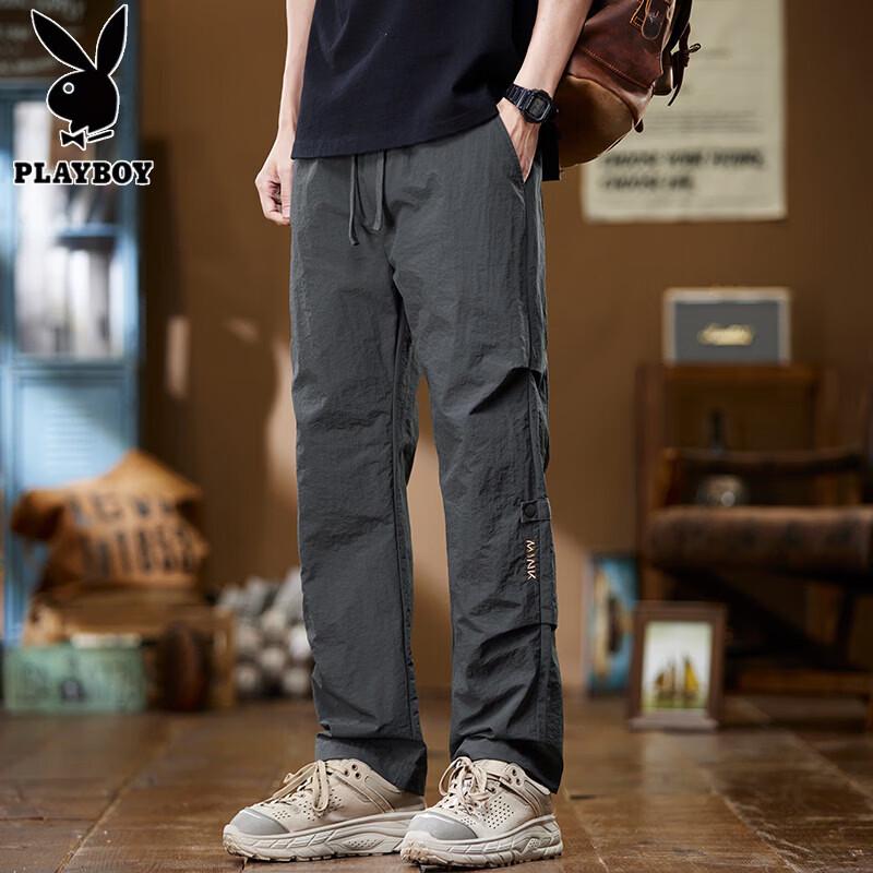 PLAYBOY Men s Wide-Leg Ice Silk Paratrooper Cargo Pants M