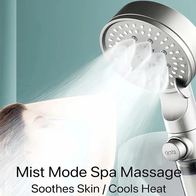 5 Modes High Pressure Shower Head Turbo Shower Handheld Adjustable Water Save Hangable Spray Easy Clean Durable Bathroom
