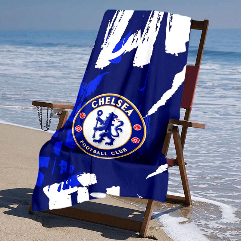 proof beach towel with Chelsea FC logo pattern - soft,absorbent,quick-drying,machine washable - perfect for swimming,camping,bathing