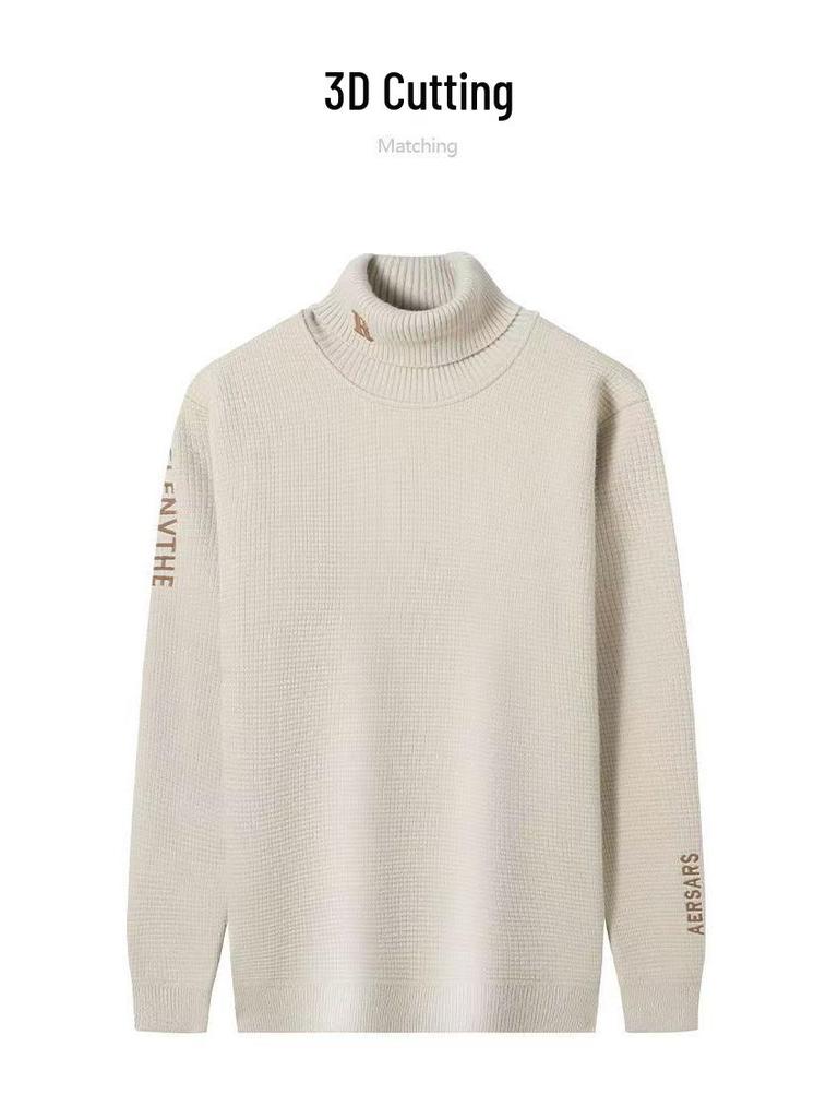 Men's Wool Blend High Neck Sweater - 2025 Autumn/Winter Casual Printed Knitwear