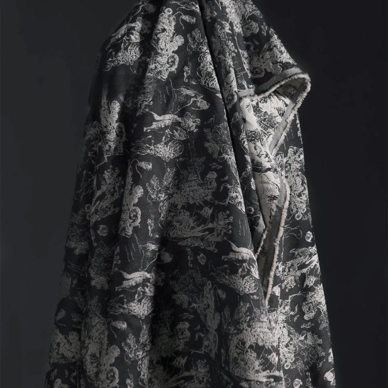 140cm Wide Chinese Literary and Retro Search Black and White Double-sided Jacquard Cloth Coat Skirt DIY Clothing Designer Fabric