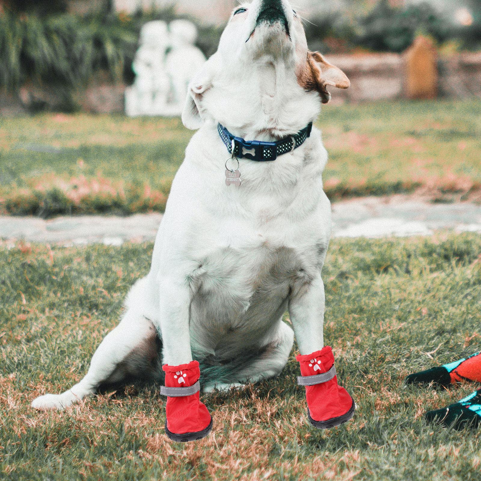 

4Pcs Waterproof Dog Footwear Reflective Polyester Pet Boots Outdoor Rainshoes Non-Slip Sole Dirt Control Paw Health Protection 4