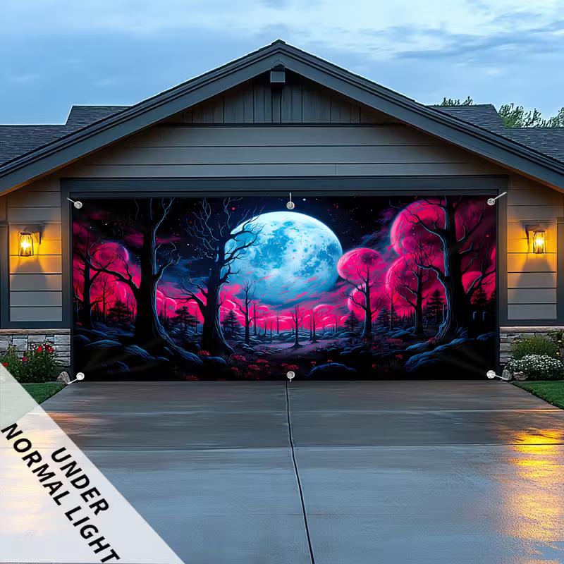 

2D Гобелен «Звездный Ночной Лес» 2D Печать Неоново-Розовые Деревья Фон Луны Ткань 47.2x31.5inch/120*80cm