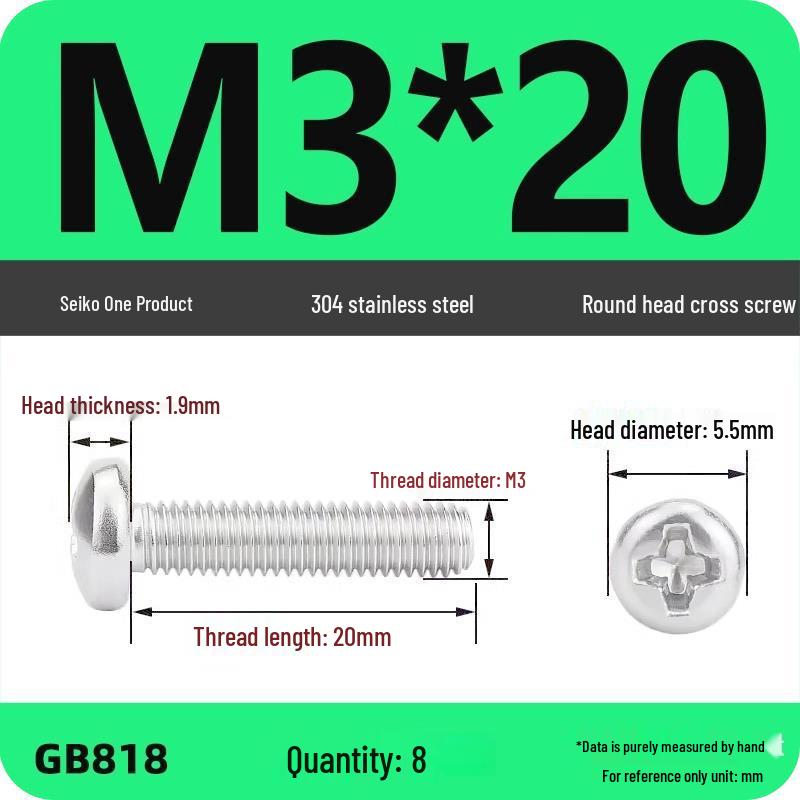 Phillips Pan Head Machine Screws, 304 Stainless Steel, Sizes M1-M10