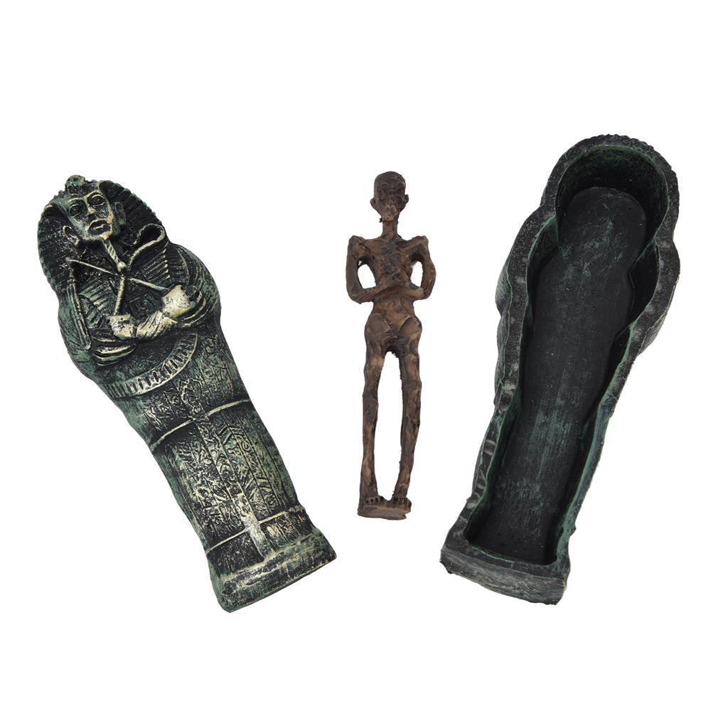 Mummy Coffin Decorations Aquarium Fish Tank Ornaments Landscape Skull Resin Skull Mummy Coffin Ornament
