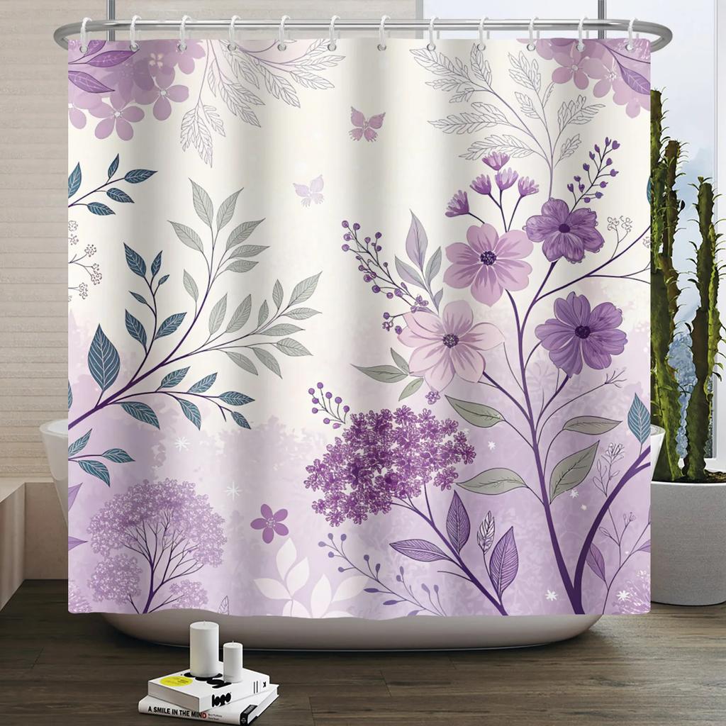 Watercolor Floral Shower Curtain Sage Green White Flower Bath Curtain For Bathroom Modern Minimalist Waterproof With 12 Hooks