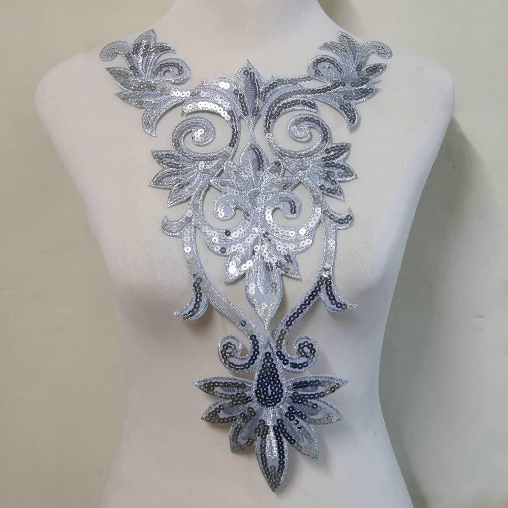 

1 шт. Воротник с пайетками, вышитые нашивки, аппликация, нашивка для одежды, украшение серебряный