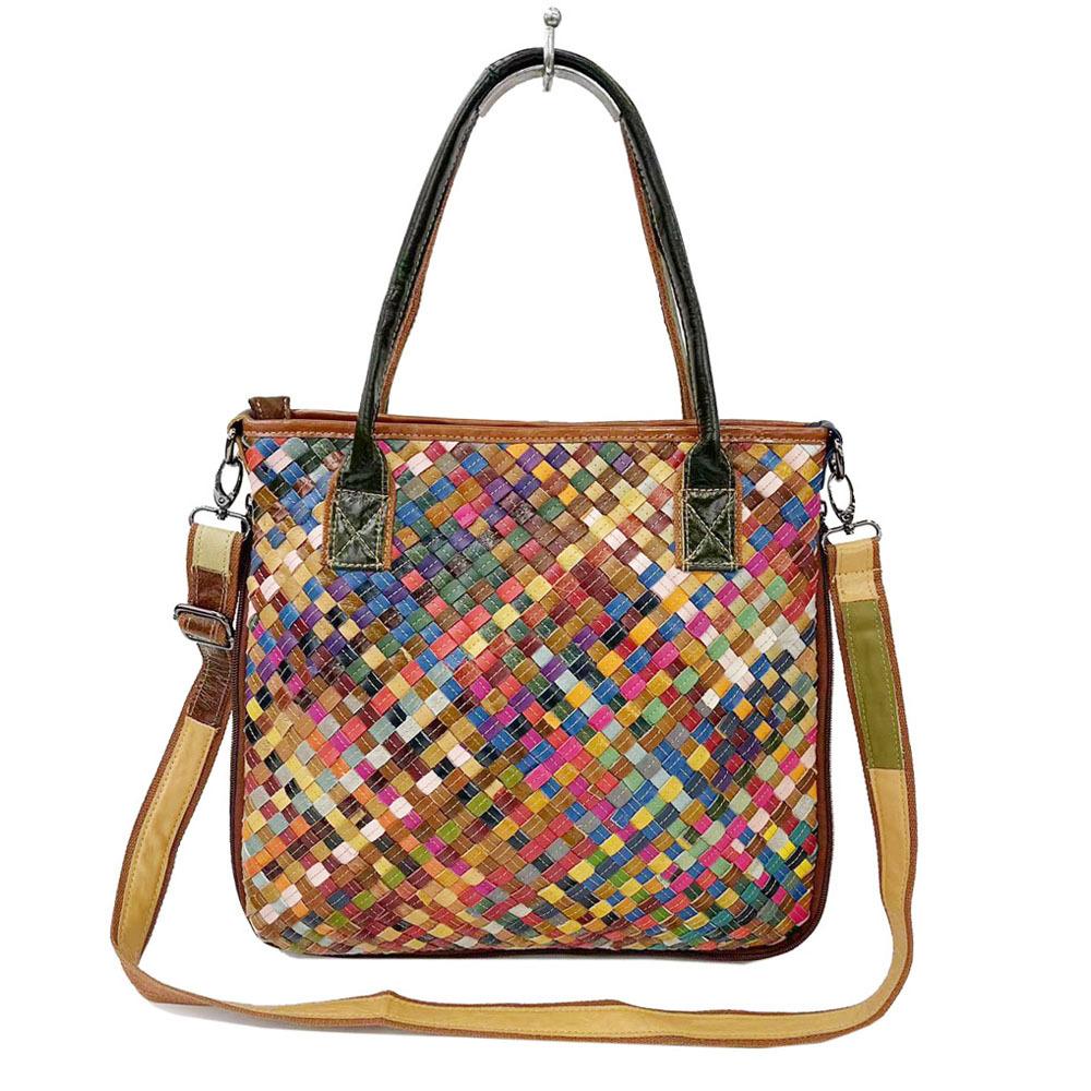 Ladies Bag Handwoven Handbag Splicing Colored Leather Shoulder Messenger Bag Casual Cowhide Bag