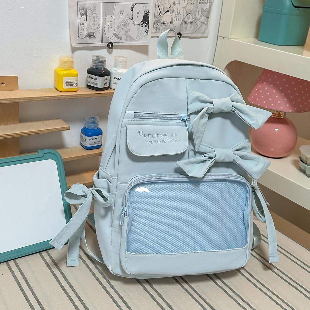Schoolbag Gentle Sweet Wind Bow Backpack Korean ins Wind Student Party DIY Transparent Window Class Travel Backpack