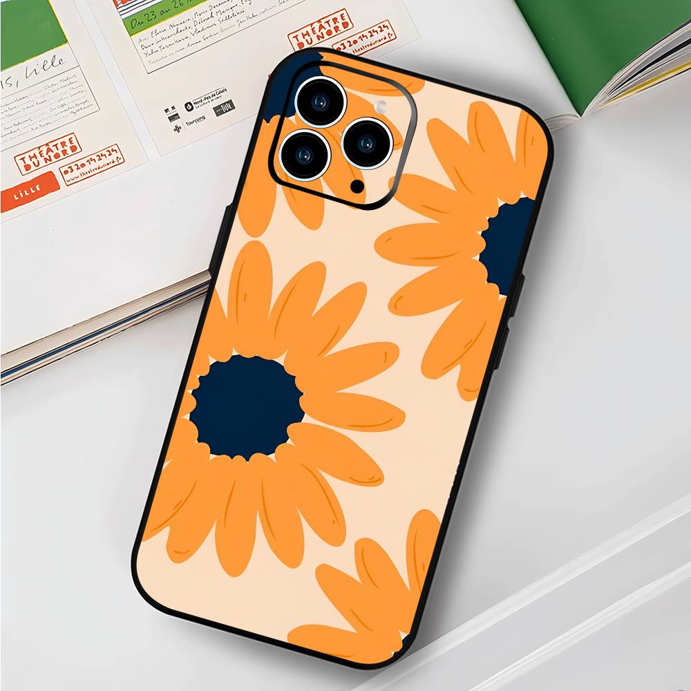 Art Flower For IPhone 15 16 14 Plus 13 12 11 17 Pro Max 17 Air Black Soft Phone Cover