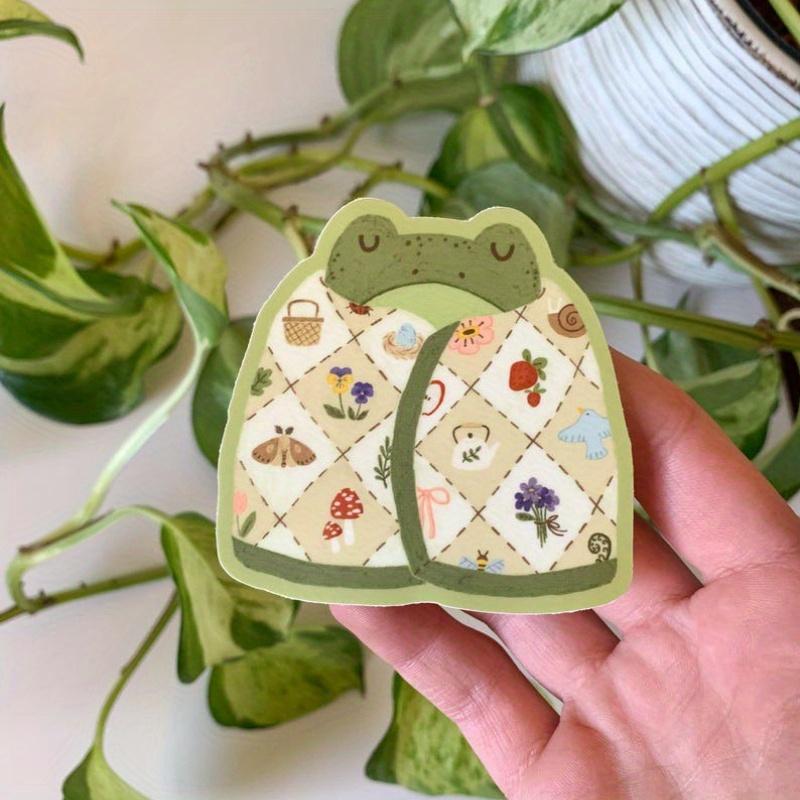 Quilt Froggy Sticker, Die Cut Vinyl, Cute Cottagecore Stationery, Waterproof & Weatherproof, Dishwasher Safe