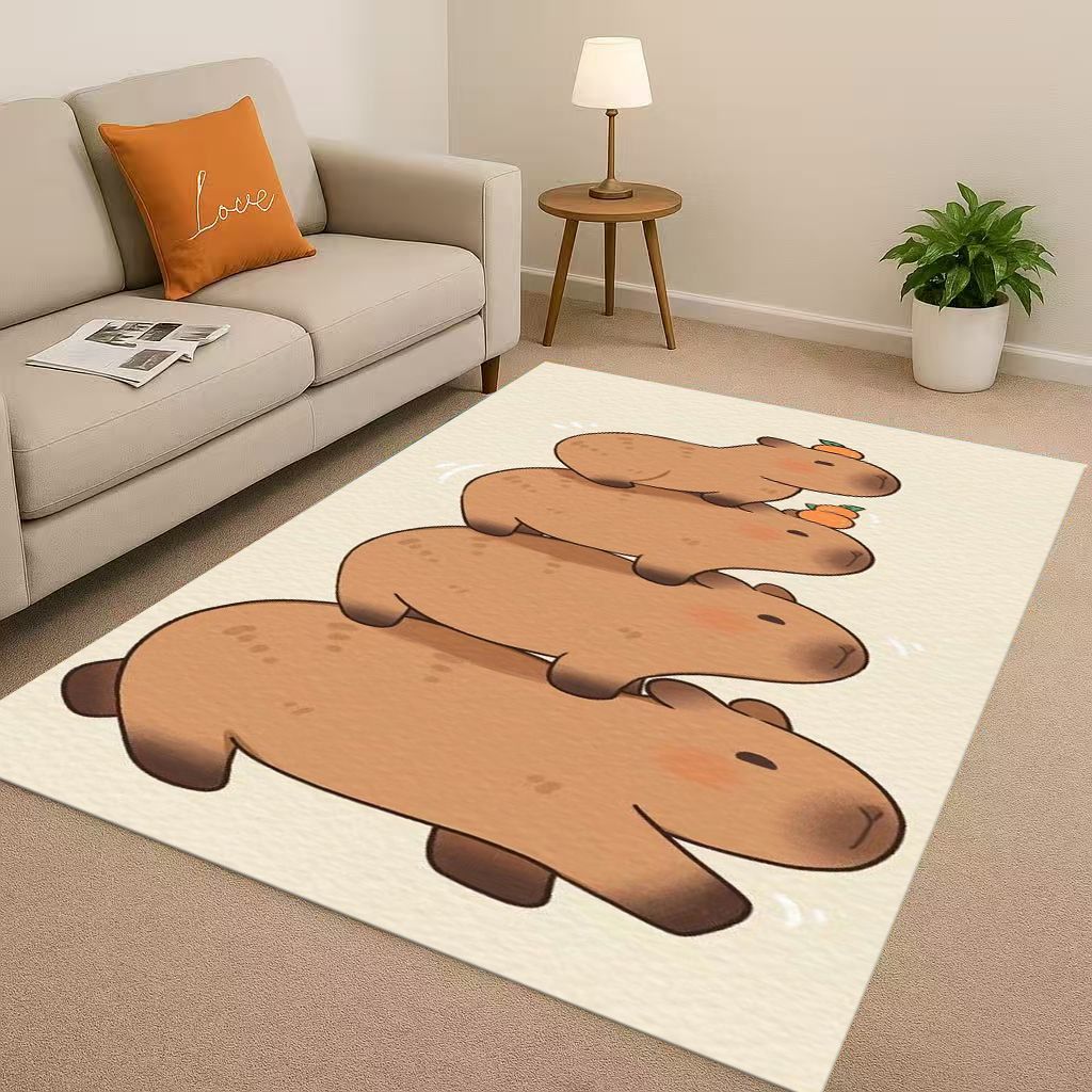 Kawaii Capybara Kunst Cartoon Wohnzimmer Rutschfester Teppich Weicher Teppich für Schlafzimmer Spielzimmer Sofa, Leicht zu Reinigen Heimdeko Fußmatte
