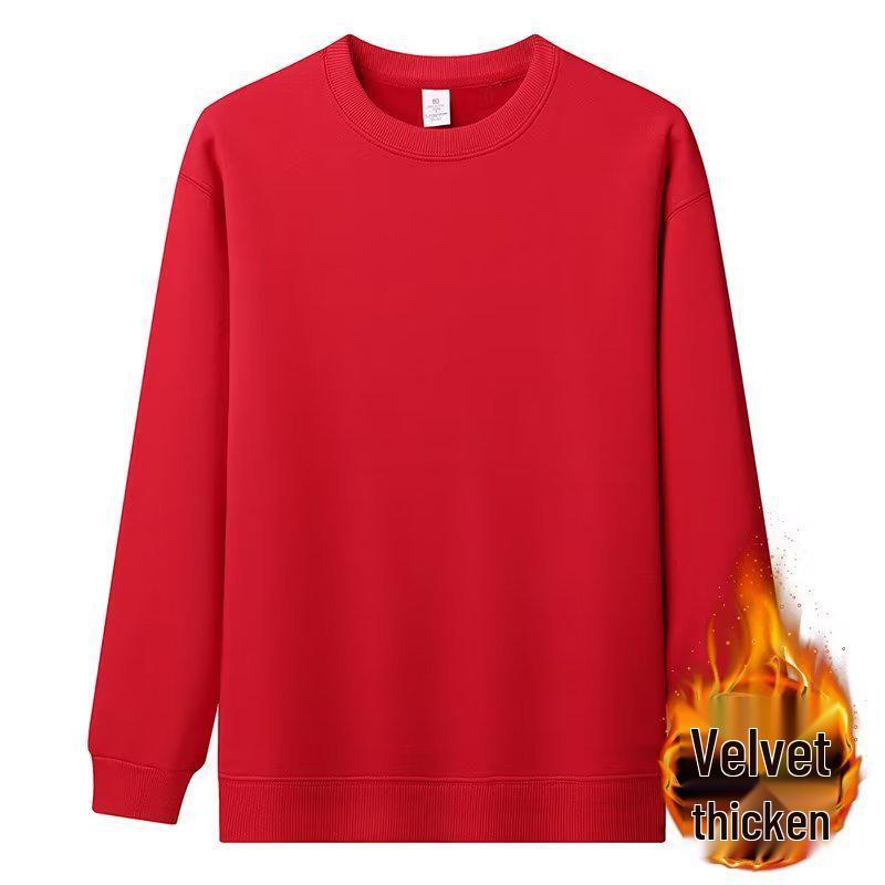 Men's American Style Fleece-Lined Hoodie 600G, Long Sleeve Round Neck Casual T-shirt, 2025 Collection.