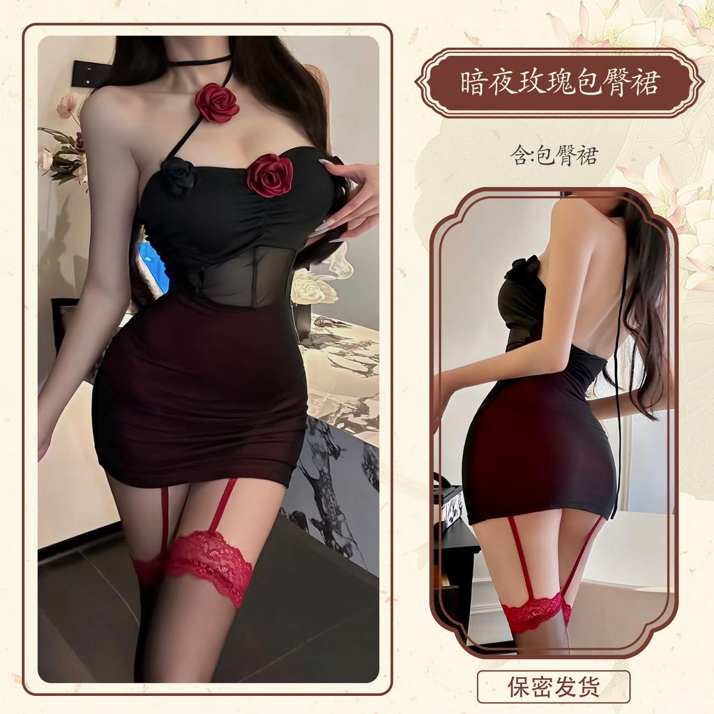 Dark Night Red Rose Hot Eye-catching Belt Chest Pad Hip Tube Top Skirt Sexy Sexy Pure Desire Suit