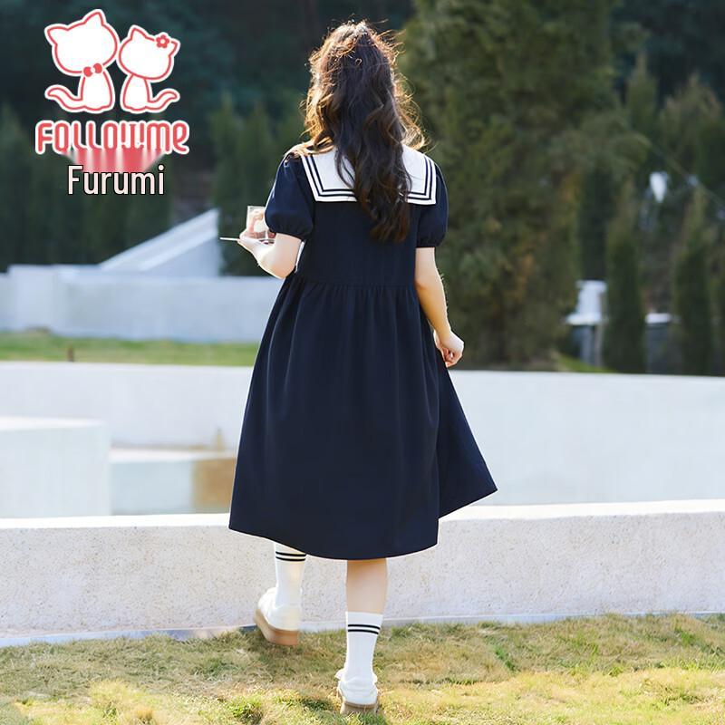 Girl's Summer School Style Navy Collar Dress