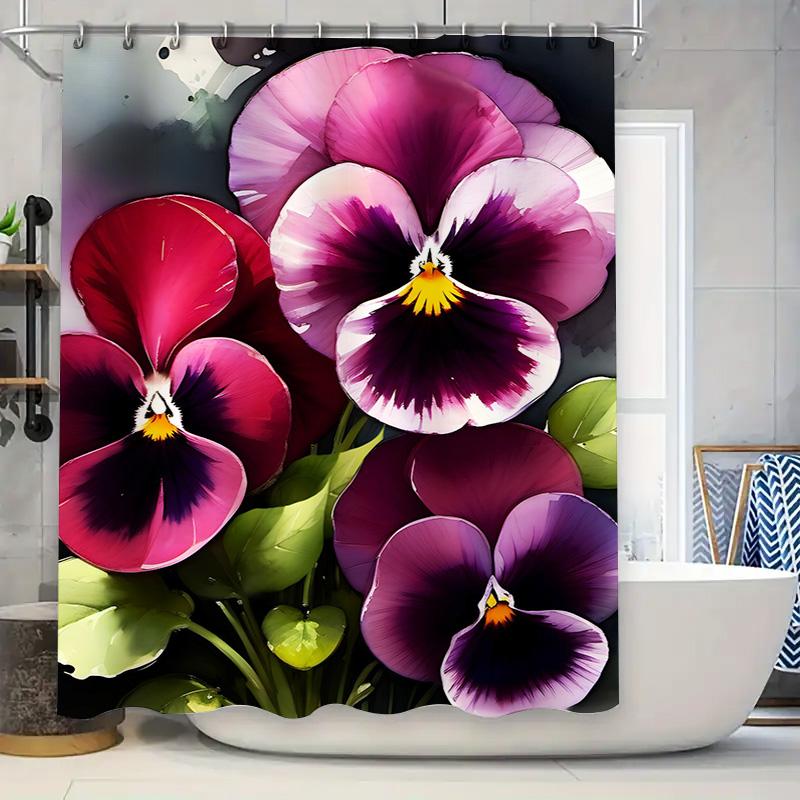 

Vibrant Modern Shower Curtain Floral Printed Bathroom Decor For Home Decoration Pink Purple Red Black Colorful Garden Design Siz W60H190(CM)-1 Pcs