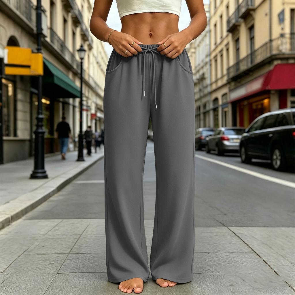 Women's Wide-Leg Sweatpants, Relaxed Straight-Leg Casual Pants, Running And Workout Pants With Drawstring And Pockets