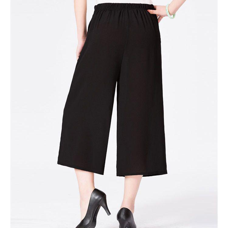 Mom's Summer Wide-Leg Ice Silk Pants for Middle-Aged and Elderly Women: High-Waisted, Elastic, Cropped Bell Bottoms for Square Dancing.