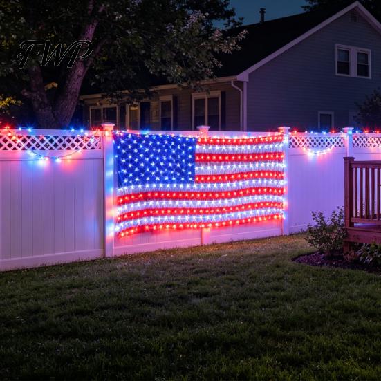 Ultra-bright LED Flag Net Light American with 420 Ultra Bright LEDs Waterproof String Indoor Outdoor Lights for Yard Garden Memorial Day Independence
