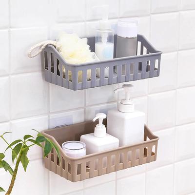 Einfarbiges hohles Regal, Badezimmer-Aufbewahrungsregal ohne Bohren und ohne Spuren, Badezimmer-Wandmontage-Aufbewahrungskorb für Toilettenartikel