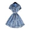 French Romantic Style Heavy Industry Lace Embroidered Dress Women's Summer Short Sleeves Waist Hollow and Thin Temperament Short Skirt