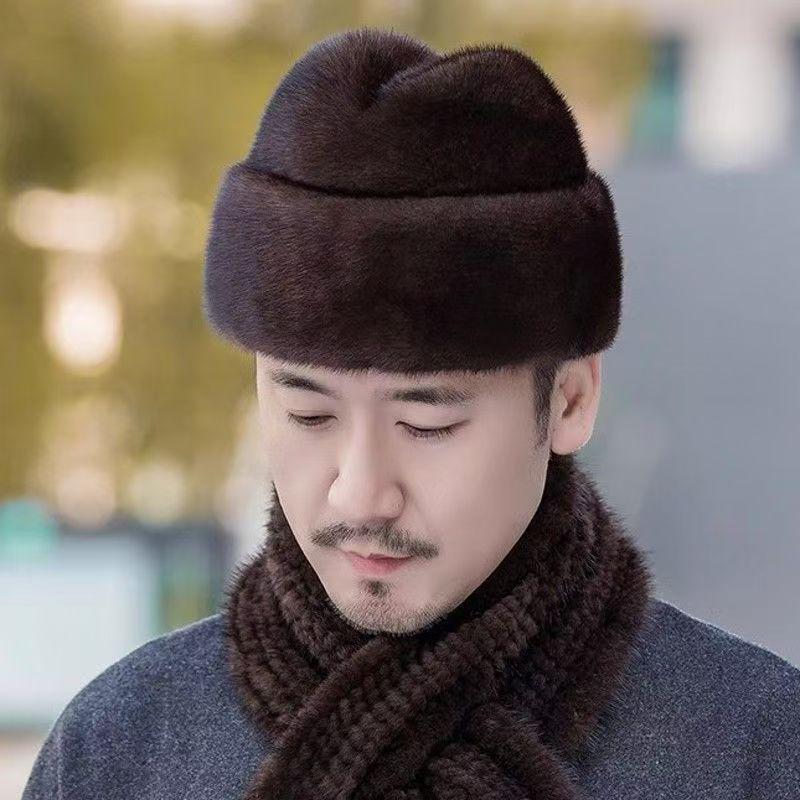 Waterproof Mink Fur Hat for Elderly Men - Thickened Winter Cotton Grandpa's Hat