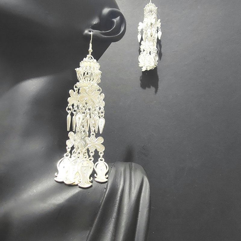 Ethnic style earrings Alloy silver-plated Miao ethnic minority Dong Yi earrings Earrings