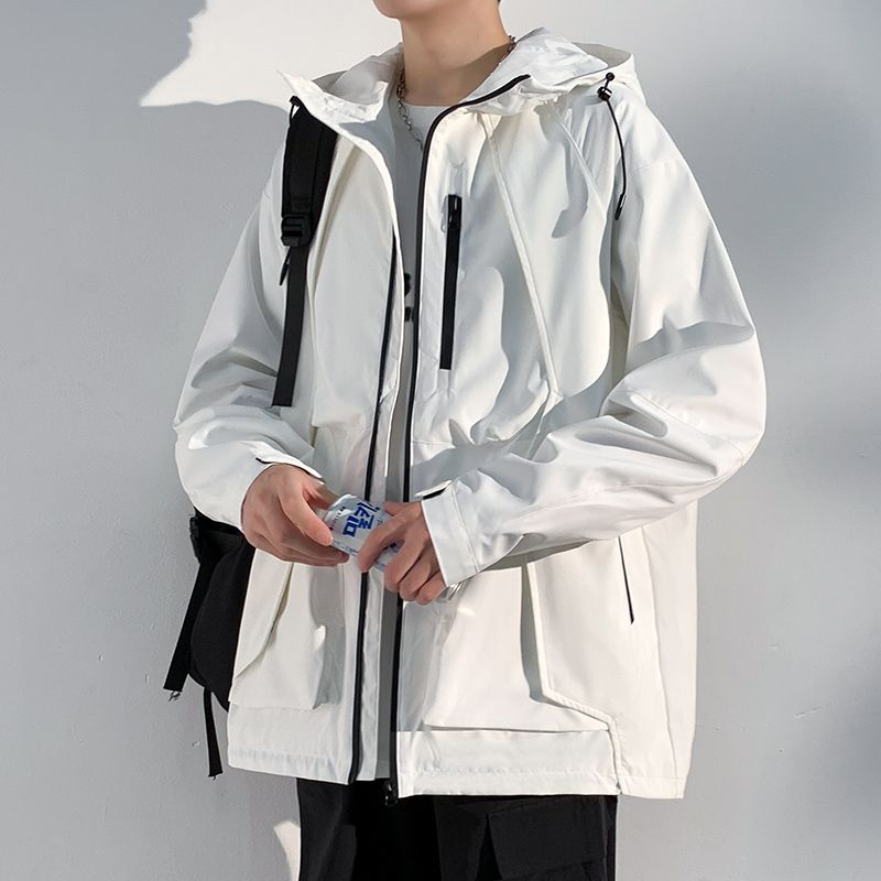 Men's Plus Size 8XL Hooded Waterproof Spring and Autumn Loose Windproof Jacket Outdoor Casual Jacket Tooling