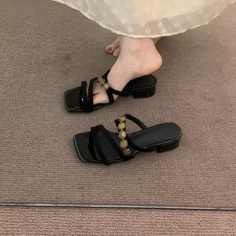 Mode Nische Blockabsatz Französische Pendler-Slipper Damenschuhe 2025 Neue Sommer Temperament Sandalen