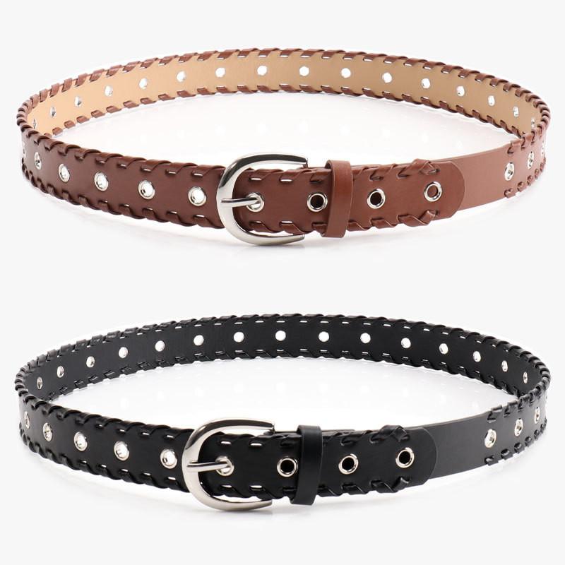 Hiphop Punk Women Pu Belt With Rope Punched Hollow Out Design For Wear Casual
