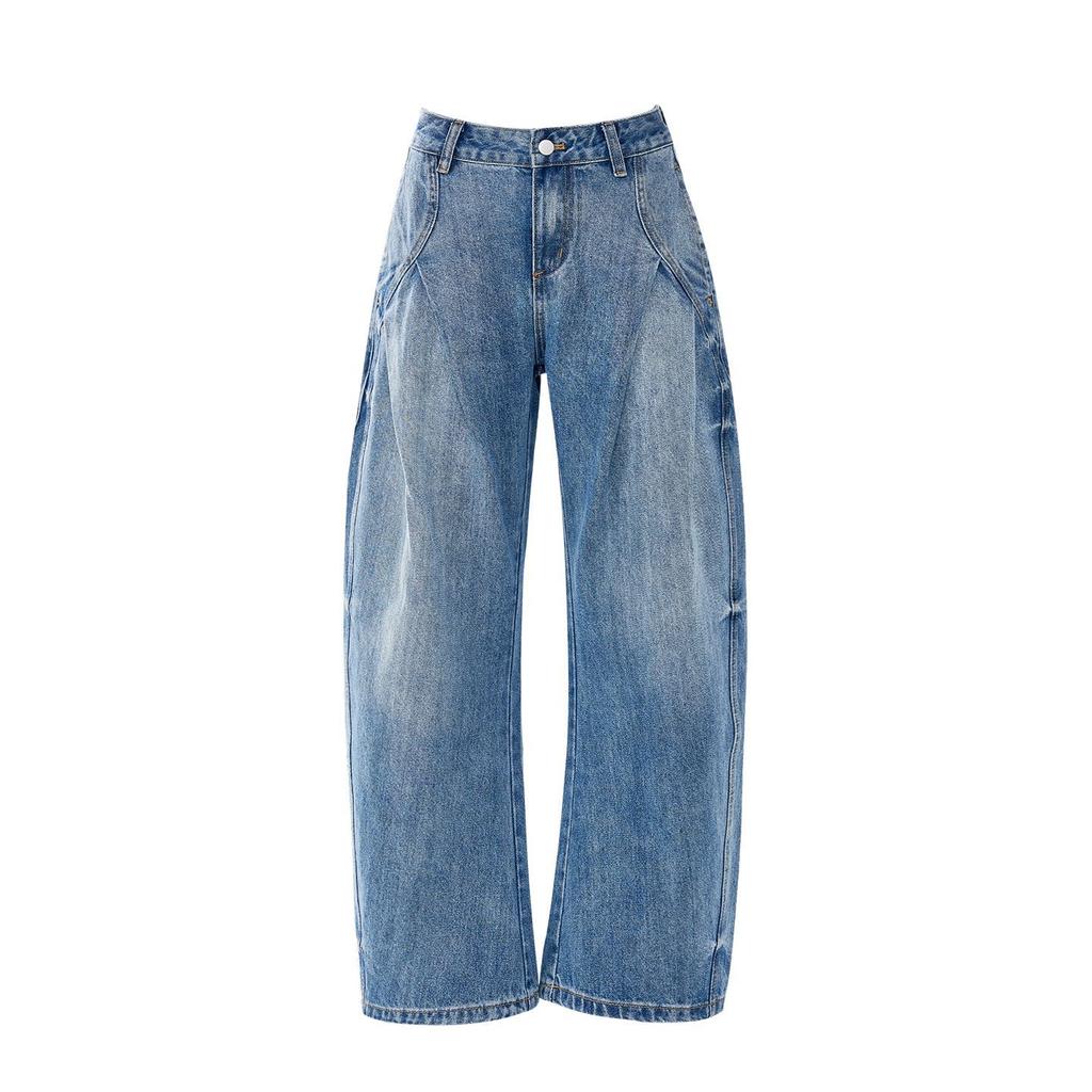 Spring Summer Vintage Street Relaxed Floor Saber Cut Denim Pants For Women Casual Pants Oversize Denim Trousers