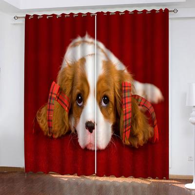 3D Animal Dog 2 Pieces Patterned Polyester Curtains, Bedroom Window Treatment, Luxury Curtains For Living Room Study Home