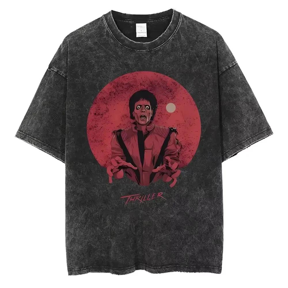 Michael Jackson "Thriller" Zombie Horror Retro Graphic Acid Wash Unisex Heavyweight Cotton Oversized Streetwear T-Shirt