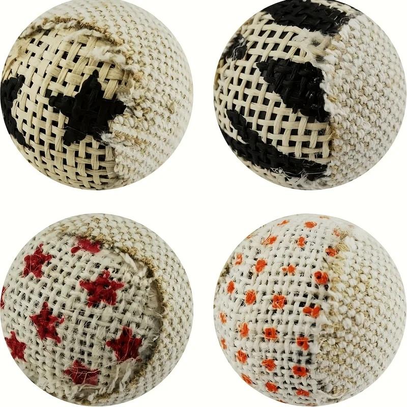 1‑4 Pcs Sound‑emitting Cat Chase Ball Toy, Random Cartoon Print, Heavy‑duty Canvas Material, Battery‑Free Interactive Kitten Pla