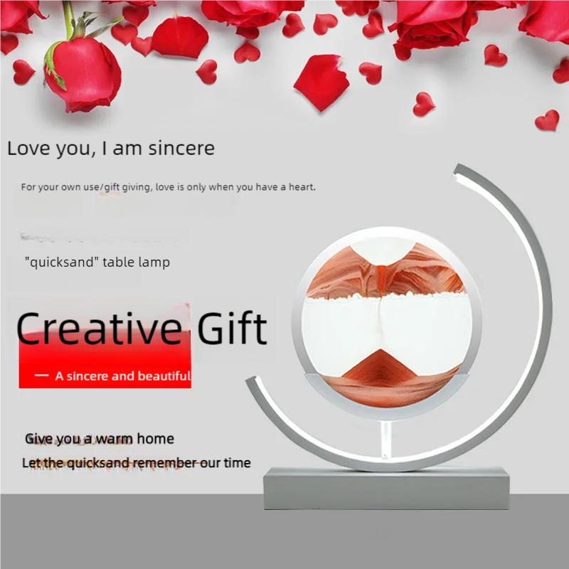 LED Moving Sand Art Table Lamp Quicksand Night Light 3D Sandscape Hourglass Bedside Lamps Flowing Sand Painting Home Decor Gifts