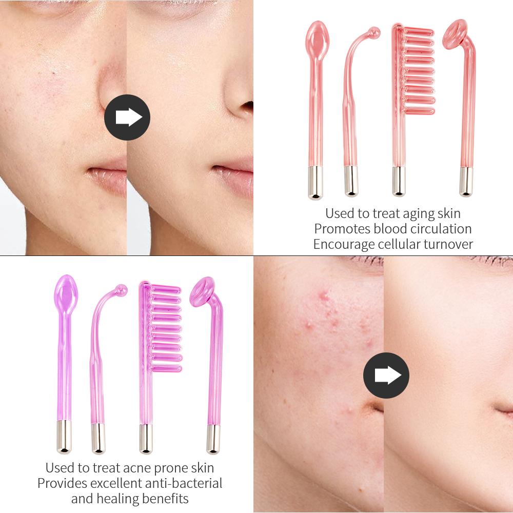 4-IN-1 Portable High Frequency Facial Beauty Machine Electrode Purple Light Glass Tube Wand Acne Massage Facial SPA Skin Care