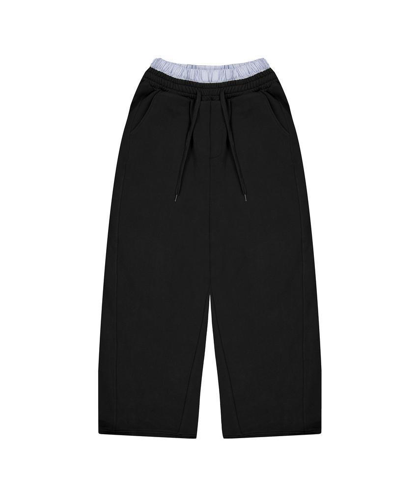 STANDARDERROR [All Seasons Or Fleece-Lined] 87-Stan279 Obi Layered Wide Loose Fit Sagging Sweatpants (3 Colors)
