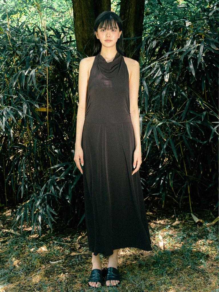 Moroa Halterneck Long Dress - Brown