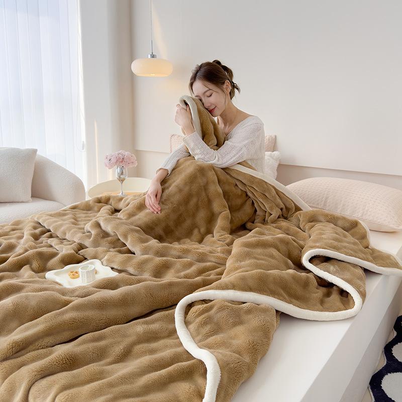 Double-Sided Thickened Fleece Blanket - Rabbit Hair & Coral Fleece Nap Blanket