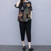 Completo Estivo da Donna Taglie Forti con Pantaloni Corti a Maniche Corte Stile Western Due Pezzi