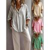 2026 Cross-border Foreign Trade European and American Women's Spring Shirt Collar Long Sleeve Pullover Striped Loose Women's Shirt