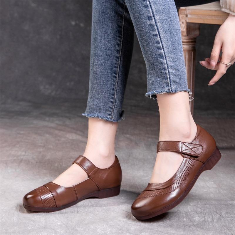 

Spring new flat-soled mother shoes genuine leather casual women s shoes first-layer cow flat heel shallow mouth women s single shoes 41