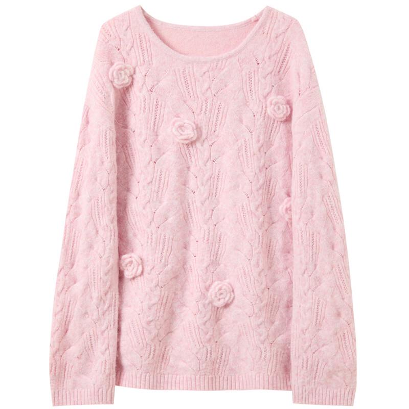 SanCai Women's 2025 Winter Textured Knit Round Neck Sweater