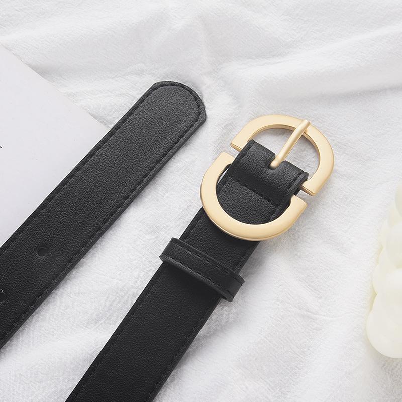 Women'S Belt Trend Gold Oval Buckle Belt Casual Versatile Belt Pu Belt Cheap Belt Pair With Jeans, Gift For Mother or Girlfriend