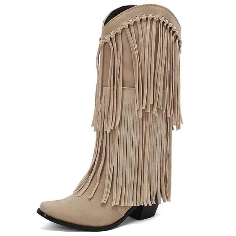 

Модні жіночі чоботи до коліна Модні зимові туфлі з бахромою Чорно-червоні довгі чоботи на підборах Жіноче вечірнє взуття великого розміру 45 Новий дизайнер 38 бежевий