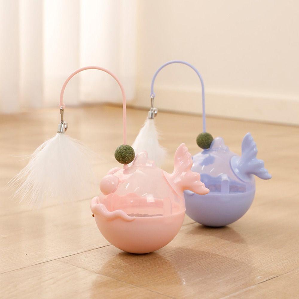 Plastic Cat Treat Dispenser Tumbler Cat Teaser Wand Spill Feeder Pet Puzzle Toy  Kitten Play